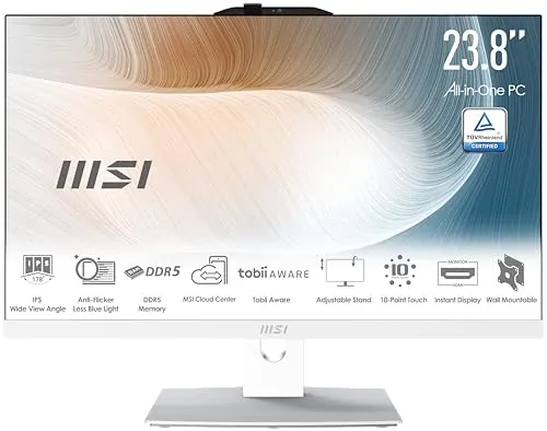 MSI Modern AM242TP 1M-1208DE - All in One PC - PC-Systeme mit Intel Core 3 Prozessor, 24 Zoll FHD-Display und 16GB DDR5. Perfekt für Home Office mit integrierter Webcam und privater Cloud-Funktion.