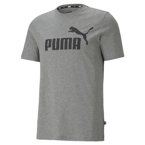 PUMA Herren Ess Logo Tee T-Shirt, Medium Gray Heather - XXL EU - Herren-Shirts mit normaler Passform und geripptem Rundhalsausschnitt, ideal für lässige Looks und bequemes Tragen.