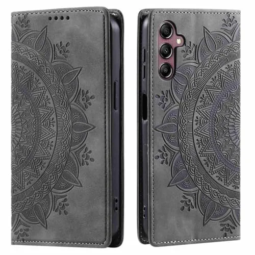 CoverKingz Handyhülle kompatibel mit Samsung Galaxy A56 - Handytasche mit Kartenfach Phone Case Cover - Handy Hülle klappbar Motiv Mandala Grau