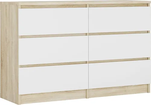 3XE Living Kommode in Sonoma Eiche und Weiß - Moderne 6-Schubladen Kommode aus robustem Holzwerkstoff, ideal für elegantes Wohndesign und viel Stauraum im Wohnzimmer.