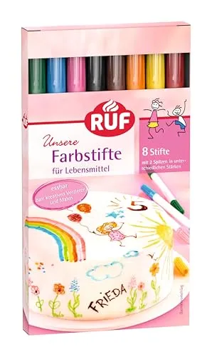 RUF Lebensmittel-Farbstifte, 8 Farben für kreative Tortendekoration