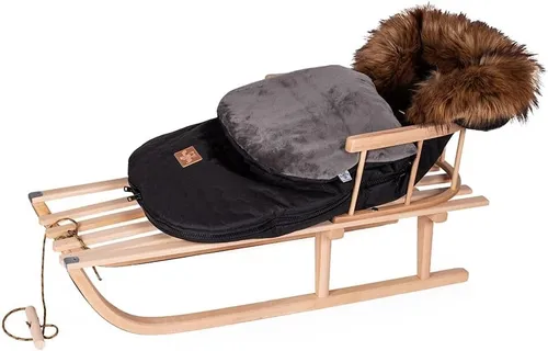 Holzschlitten Kinderschlitten aus Buchenholz mit Winterfußsack