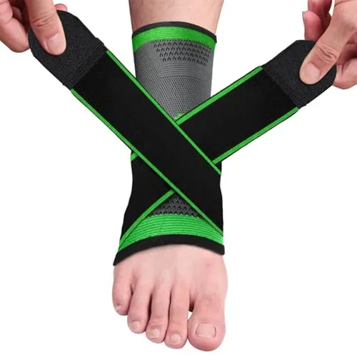 NEUTYPECHIC 2 PCS Sprunggelenkbandage, Knöchelbandage Sprunggelenk Atmungsaktiv mit Beutel für Plantarfasziitis, Achillessehne, Fußbandage Sprunggelenk für Laufen Fussball, Männer und Frauen, Grün