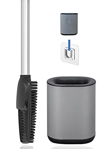 3in1 Silikon Toilettenbürste mit Edelstahlstiel - WC-Bürsten & Halter – Hygienisch mit antibakteriellen TPR-Borsten und 180° biegsamem Bürstenkopf für müheloses Reinigen