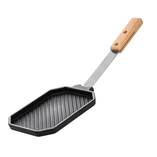Forneza BBQ Gusseisenpfanne mit Abnehmbar Holzgriff | Grillpfanne Gusseisen mit Riffelung | Gusspfanne Gasgrill geeignet auch Induktion | Gusseisenpfanne Grill | Steakpfanne | Pfanne Gusseisen