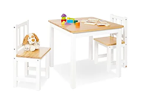 PINOLINO Kindersitzgruppe Fenna, 3-teilig aus massivem Holz - Moderne Kindersitzgruppe 'Fenna' aus massivem Kiefernholz, ideal für kreative Spielstunden. Bestehend aus 2 Stühlen und 1 Tisch, perfekt für Kinder ab 2 Jahren.