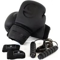 Sportisfaction Boxhandschuhe 8oz Set mit Bandagen & Springseil - Hochwertige Boxhandschuhe aus PU-Leder, ideal für intensives Training. Das Set enthält passende Bandagen und ein Springseil für umfassendes Workout. Perfekt für alle Gewichtsklassen von 46-110kg.