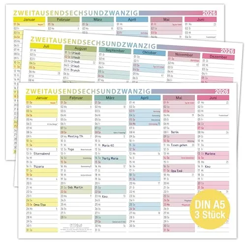 TOBJA Tafelkalender 2026 A5 - kleiner Kalender 2026 