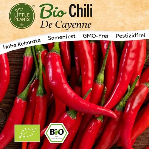 Little Plants BIO Chili Samen 15 Chilisamen De Cayenne Gemüsesamen Samenfest für Gemüsegarten Gemüse Samen Hochbeet Samen für Küche, Balkon und Garten