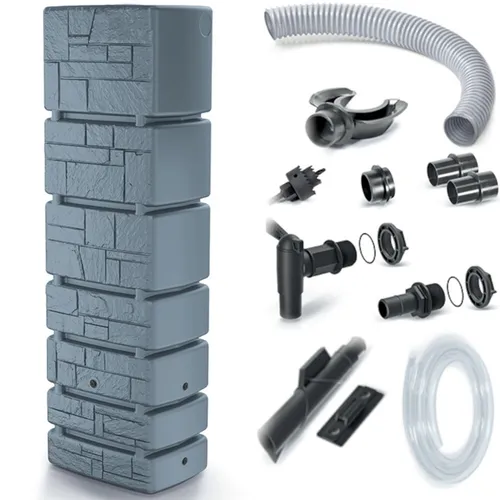 Regentonne 350L Regenfass Regenwassertank Wasserfass + Anschluss-Set Grau