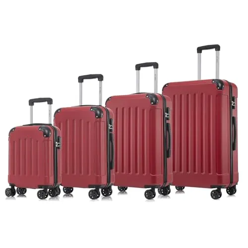 Koffer Suitcase Set - Roter Trolley Reisekoffer mit 4 Rollen - Robustes Koffer Set in Rot, ausgestattet mit einem praktischen Schloss und einem Teleskopgriff. Ideal für Reisen, sorgt für hohen Komfort und einfache Handhabung.
