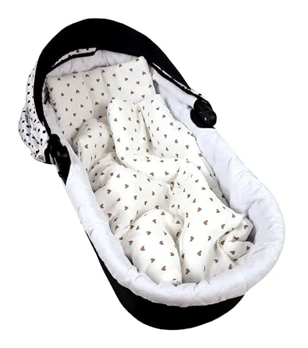 Babylux Babydecke Musselin 75x60 cm – Weiche Kuscheldecke für Kinderwagen & Stubenwagen, Atmungsaktiv, Perfekt für Sommer, Geschenk für Neugeborene MPM (D3 Herzen Braun)