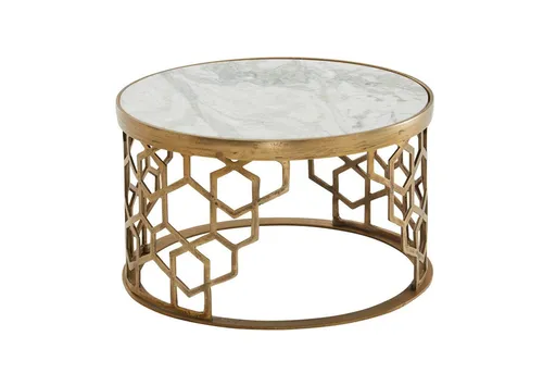 FineBuy Sofatisch aus echtem Marmor Ø 60 cm - Runder Couchtisch mit edler Marmorstruktur und extravaganten Gestell. Ideal für moderne Wohnräume – bringt Eleganz in Ihr Wohnzimmer!