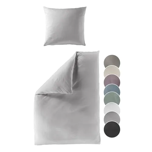 liebling Satin Bettwäsche Silber grau – 155 x 220 cm Bettbezug + 80 x 80 cm Kissenbezug - Bettwäsche-Sets aus 100% seidig weicher Baumwolle, fusselfrei und pflegeleicht bis 60 Grad. Ideal für höchsten Schlafkomfort und langlebigen Glanz.