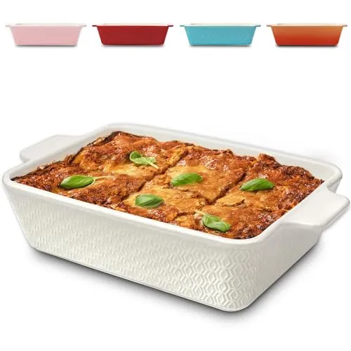 Praknu Auflaufform Groß aus Keramik - Extra hoher Rand für perfekte Aufläufe - Auflaufformen für Lasagne, Tiramisu & Co. mit antihaftbeschichteter, kratzfester Oberfläche und gleichmäßiger Wärmeverteilung. Ideal für 4-6 Personen, mikrowellen- und backofenfest bis 280 °C.