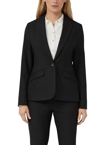 s.Oliver BLACK LABEL Damen Jackenblazer, Gr. 44, Schwarz - Eleganter Jackenblazer für Damen von s.Oliver BLACK LABEL, tailliert und hüftbedeckend. Ideal für Business-Meetings, mit 1-Knopf-Verschluss und elastischem Material für optimalen Tragekomfort.