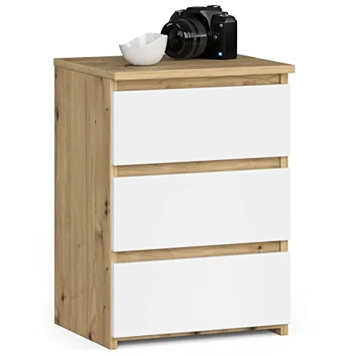 Kommode mit 3 Schubladen – Elegantes Sideboard für Schlafzimmer und Flur - Vielseitige Kommode mit 3 geräumigen Schubladen aus hochwertiger, langlebiger laminierter Platte. Ideal für stilvollen Stauraum in jedem Raum. Sanfte Bedienung dank Metall-Rollenführungen.