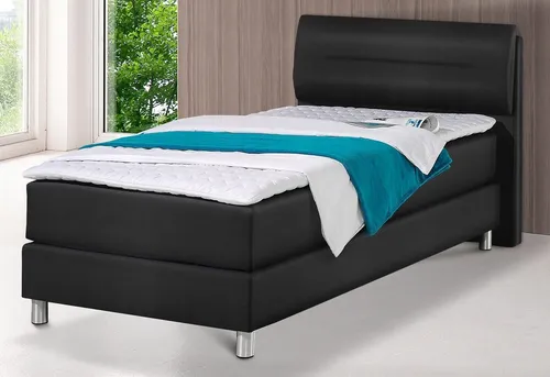 Boxspringbett MAINTAL, schwarz, Kunstleder - Polsterbetten mit 7-Zonen-Kaltschaummatratze für ergonomischen Schlafkomfort. Inkl. Kaltschaum-Topper für optimale Liegehöhe und Haltbarkeit. Erhältlich in 5 Farben und 4 Breiten.