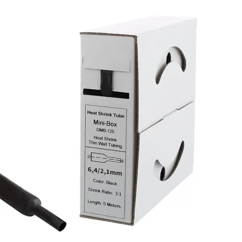 Offgridtec 5m Schrumpfschlauch mit Kleber 6 mm > 2 mm, 3:1 Schrumpfrate, Dual-Wand, Halogenfrei, Flammhemmend, Wasserdichte Kabelisolierung, Leicht zu Schneiden, Inklusive Spenderbox, Schwarz