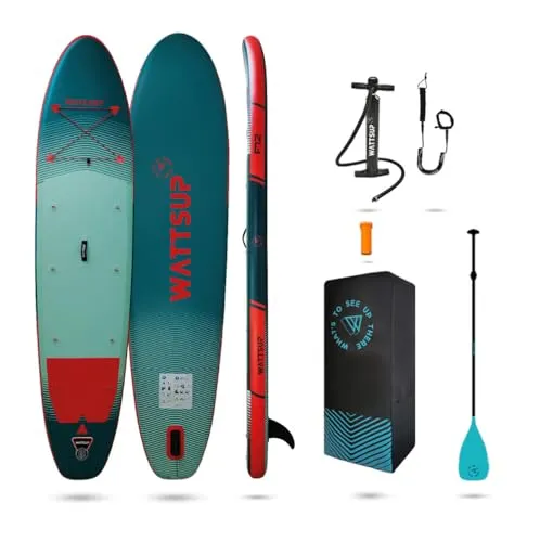 Wattsup F12 - Aufblasbares SUP Stand Up Paddle Komplettset 12' - Aufblasbares SUP-Board mit Drop-Stitch-Technologie für hohe Stabilität und schnelles Gleiten. Ideal für Einsteiger und Familien, inklusive Paddel, Leash und Pumpe.