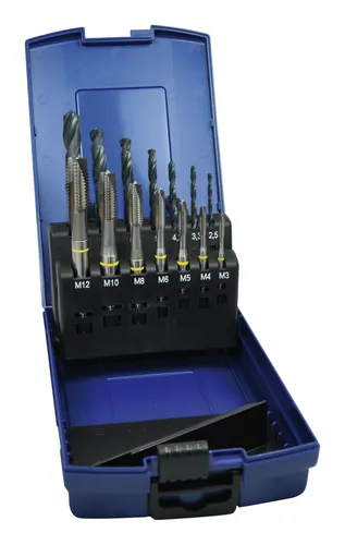 Forum Maschinengewindebohrer-Satz D371B HSSE Set+KL M3-M12 6H DL - Gewindeschneidwerkzeuge: Hochwertiger HSSE Gewindebohrer-Satz für präzise und langlebige Gewinde von M3 bis M12.