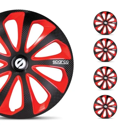 Sparco Radzierblenden Sicilia 16-Zoll Schwarz/Rot/Karbon - Radkappen für 16-Zoll Räder, stylisches Design in Schwarz/Rot/Karbon für einen sportlichen Look und optimalen Schutz der Felgen.