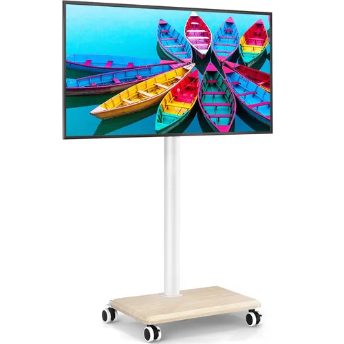 5Rcom TV-Ständer mit Rollen und Holzablage für 27-55 Zoll Fernseher - Mobiler TV-Ständer für flache und gebogene TVs bis 40 kg. Verstellbar in der Höhe und mit Schwenkfunktion für optimale Sicht. Integriertes Kabelmanagement sorgt für Ordnung.