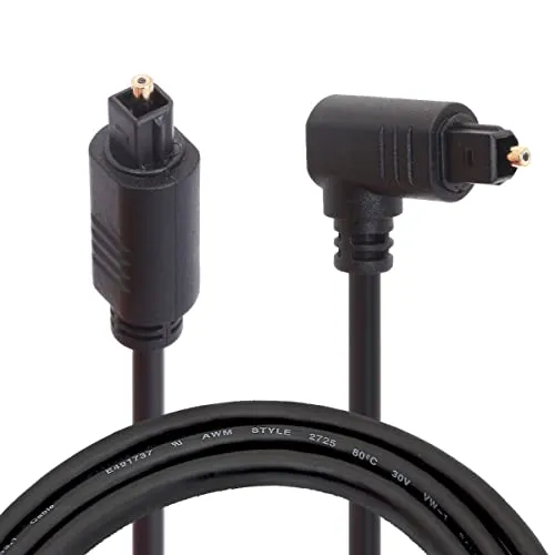 Tomost Glasfaserkabel, 90 Grad rechtwinklig, digitales Audio-Toslink-Kabel, 24 vergoldet, optisches Audiokabel für AV-Receiver, Soundbar, Smart-TV, Xbox, PS4, Blu-Ray-Player (2 m)