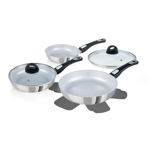Genius Pfannen-Set Cerafit Steel 7-tlg. - Hochwertiges Edelstahl-Set - Pfannen-Set aus Edelstahl mit keramischer Beschichtung für optimale Antihaft-Eigenschaften und einfache Reinigung, ideal für gesundes Kochen.