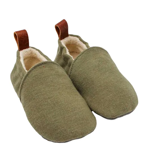 POLOLO Pololo Hausschuhe Barfußschuhe Krabbelschuhe Biobaumwolle Uni Grün Krabbelschuh