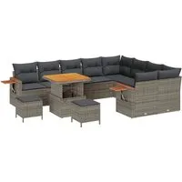 vidaXL Garten-Sofa-Set mit Kissen 12 pcs Grau - Gartenmöbel-Set mit wetterfesten Kissen, UV-beständig und ideal für entspannte Stunden im Freien – perfekt für Terrasse oder Garten.