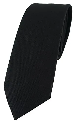TigerTie schmale Designer Krawatte in schwarz Uni - 100% Baumwolle - Krawattenbreite 6 cm