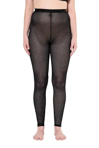 Ulla Popken Damen Diamant-spitze Leggings - Leicht transparente Leggings mit bequemen Bund für hohen Tragekomfort, perfekt für sportliche Aktivitäten oder entspannte Tage.