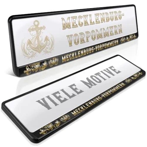 schildEVO 2 Kennzeichenhalter | Mecklenburg-Vorpommern 08 | Gold Anker | Meck-Pomm | Rostock | Schwerin | Rügen | Nummernschildhalter | Kennzeichenrahmen | Auto PKW Kfz | DHL-Versand