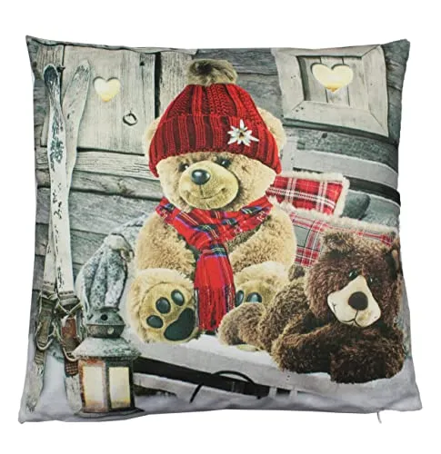 Kissenbezug 40x40 cm Weihnachten Kissen Deko Samt Weich Kissenhülle Dekokissen Dekorative Zierkissenbezüge Wichtel Teddybär (Teddy)