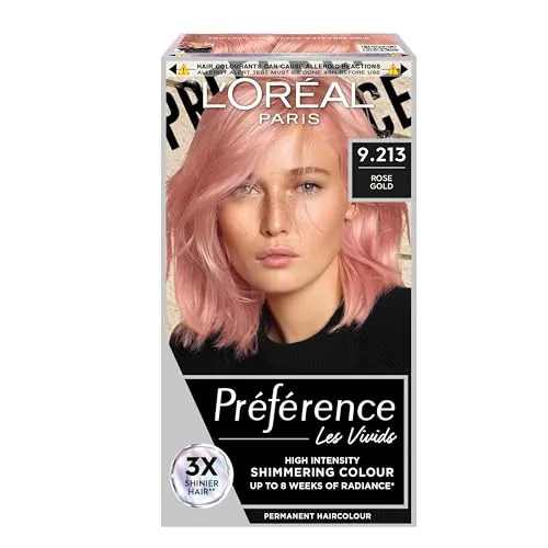 L'Oréal Paris Permanent Hair Colour, Long-Lasting Shine and Intense Colour, For up to 8 Weeks, Preference Vivids (Colorista), Rose Gold 9.214, x1 pack