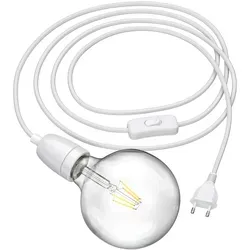 ledscom.de Textilkabel LEHA II mit Stecker, Schalter und E27 Porzellan-Fassung, weiß, 3 m, inkl. LED Globe Leuchtmittel 838lm warmweiß