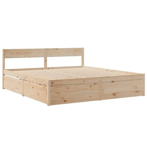 vidaXL Massivholzbett mit Schubladen 200x200cm - Stabiles Kiefernholz-Bettgestell mit praktischen Schubladen für zusätzlichen Stauraum, ideal für ein modernes Schlafzimmer.