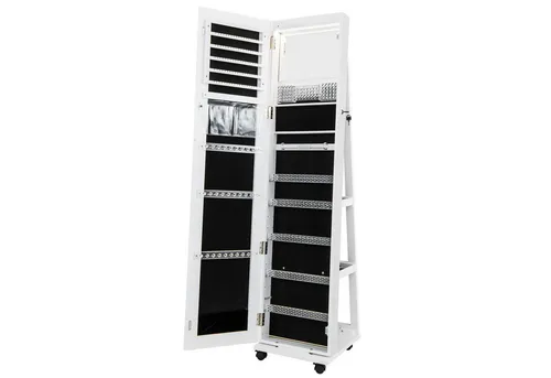 COSTWAY Schmuckschrank mit Spiegel & LED, auf Rollen, stehend, abschließbar