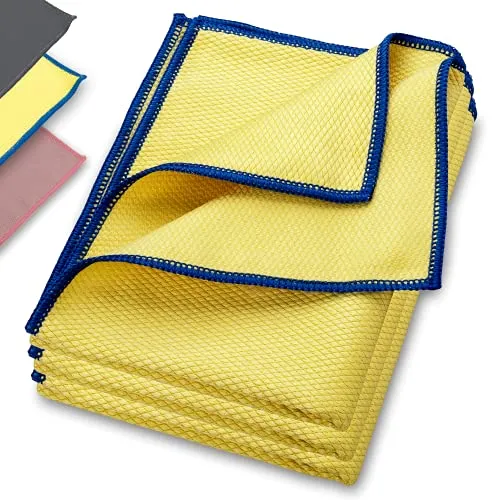 ELEXACLEAN Fenstertuch streifenfrei, Premium Mikrofaser Scheibentuch (3 Stück, 60x40 cm, gelb), Glas Putztücher Autotuch für Innen & Außen