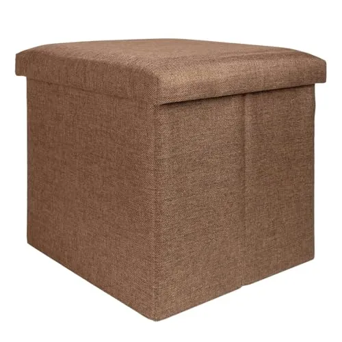 Intirilife Sitzhocker mit Stauraum 38x38x38 cm in Bernstein Braun - Sitzhocker und Aufbewahrungsbox in Leinen-Optik, faltbar und platzsparend. Bietet zusätzlichen Sitzplatz und schützt Ihre Gegenstände vor Staub.