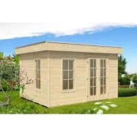 Skan Holz Holz-Gartenhaus Breda Flachdach 380x380 cm - Geräumiges Holz-Gartenhaus mit modernem Design, ideal als Pavillon oder Geräteschuppen. Robuste Konstruktion mit 28 mm Wandstärke und einfacher Montage durch Steck- & Schraubsystem.