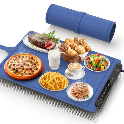 Silikon Warmhalteplatte Elektrisch für Speisen: 60×40 cm Tragbare Regelbar Wärmeplatte Essen Kueche Food Warming Mat Elektrische Wärmematte Food Heater Food Warmer Warming Trays for Buffet Party Blau