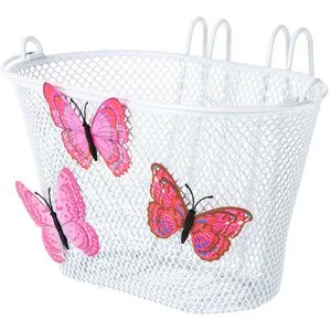 Basil Fahrradkorb Jasmin Kinderkorb, weiß, 10 l - Fahrradtaschen – Hübscher, engmaschiger Korb mit Tragegriff, ideal für Kinderfahrräder, leicht abnehmbar und mit niedlichen Schmetterlingen, Gesamtvolumen: 10 l.