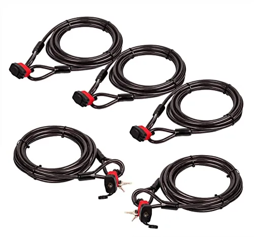 BigDean 5x Kabelschloss Schlaufenkabel 5m - Diebstahlsicherung für Fahrrad Motorrad-Zubehör Grill & Gartenmöbel - ummanteltes Stahlseil 10mm mit Schlaufen