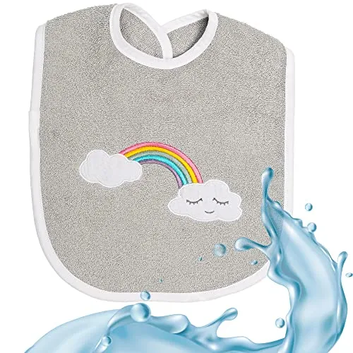 Smithy Lätzchen Baby Motiv Regenbogen Wolke | Baumwolle Frottee | Babylätzchen | Spucktuch | Jungen & Mädchen | 0 bis 36 Monate, grau
