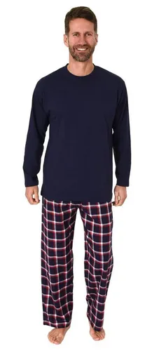 Normann Pyjama Herren Schlafanzug lang, Pyjama mit Flanell-Hose in Karo-Optik