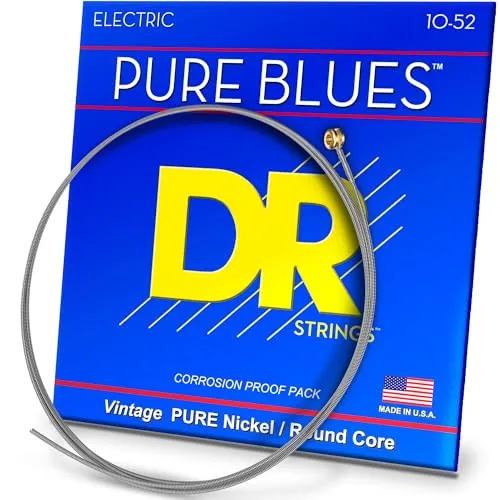 DR Strings Pure Blues (PHR-10/52) – Saiten für E-Gitarre, Pure Nickel, Round Core, Medium/Heavy 10-52 - Handgefertigt in den USA