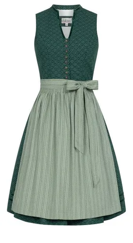 Nübler Trachtenkleid Midi Dirndl Frieda in Grün - Trachtenmode aus 100% Baumwolle, Größe 36, mit elegantem V-Ausschnitt und stilvollen Knöpfen für einen traditionellen Look.