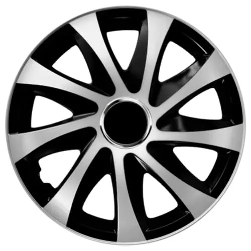 Radkappen 15 Zoll NRM DRIFT Extra Silber Schwarz - Universelle Passform - Radkappen & Stahlfelgenringe, einfache Installation ohne Werkzeuge, schützen vor Verblassen und sind splitterfest - perfekt für Tuning und Styling!